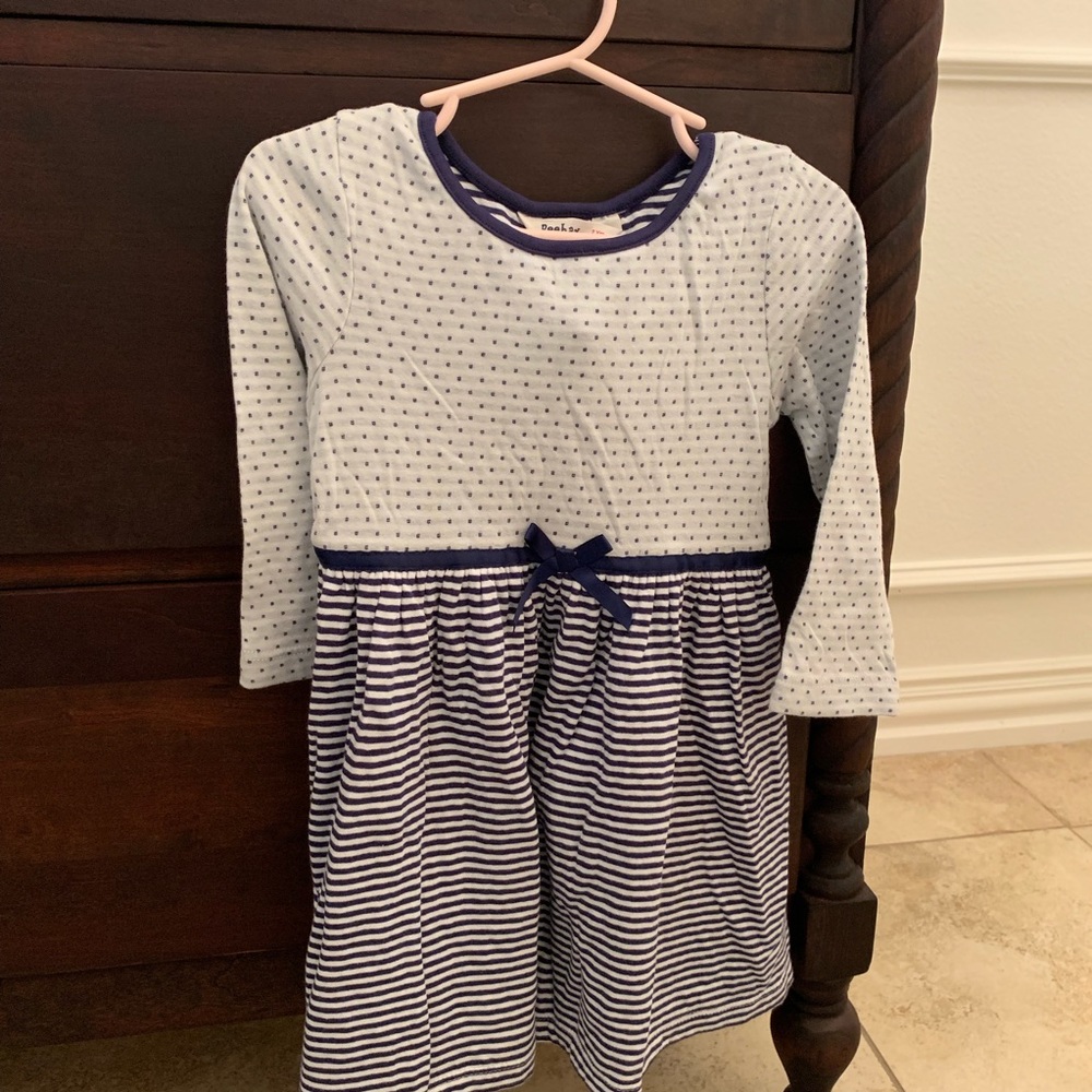 Navy polka dot and stripe dress NWOT